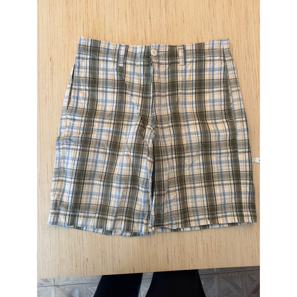 Mossimo Supply Co Mens Plaid Shorts Size 34 Green Blue Flat Front Cotton 23